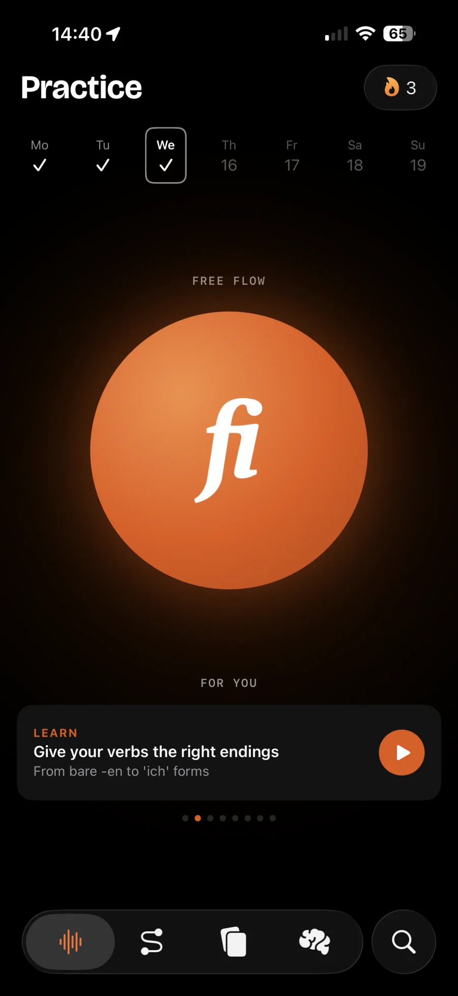 The ConfidAI practice screen. One tap starts a live session.